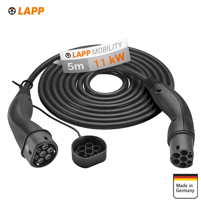 LAPP Type 2 HELIX® įkrovimo kabelis, iki 11 kW, 5 m, juodas/oranžinis -  Clavisauto