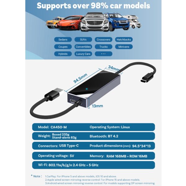 Telefono ekrano atvaizdavimo modulis per USB kabelį CA450 - Image 3