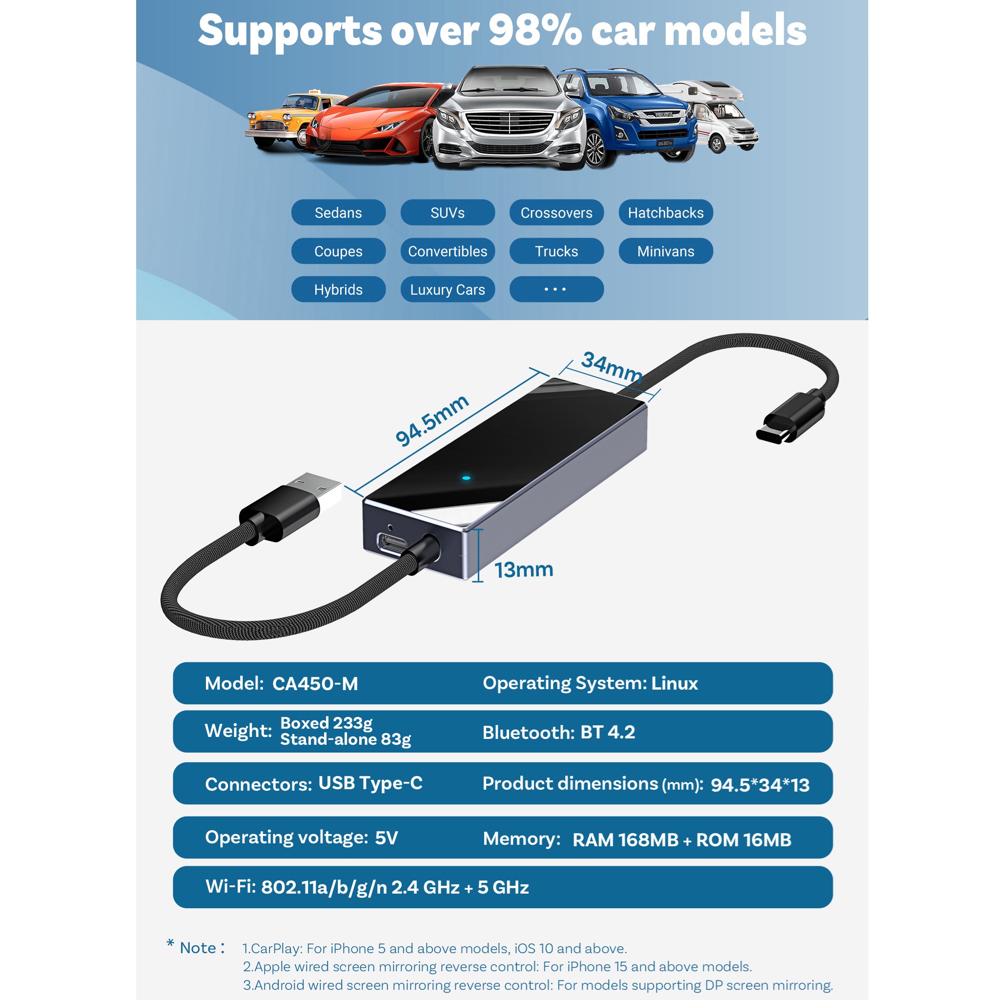 Telefono ekrano atvaizdavimo modulis per USB kabelį CA450 - Image 3